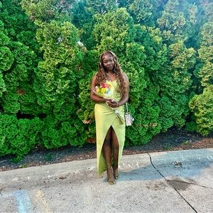 Green slit formal dress